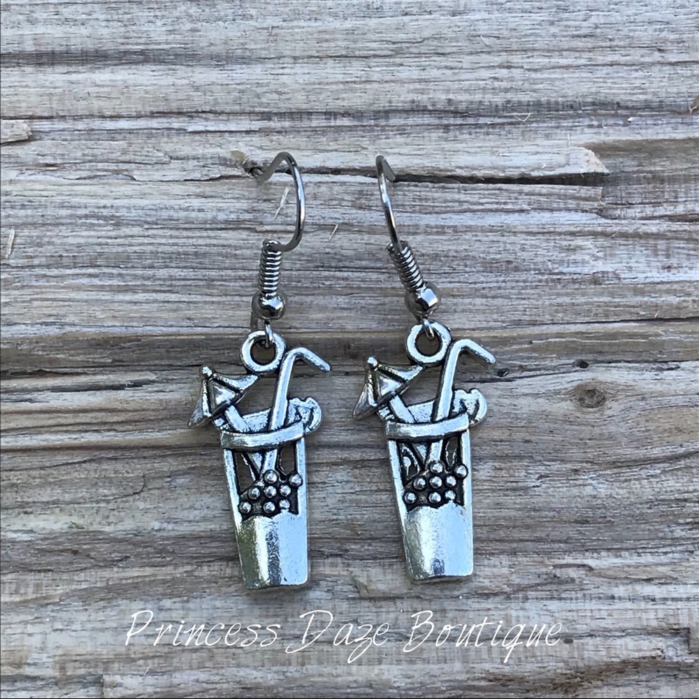 Silver Summer Drink Dangle Earrings